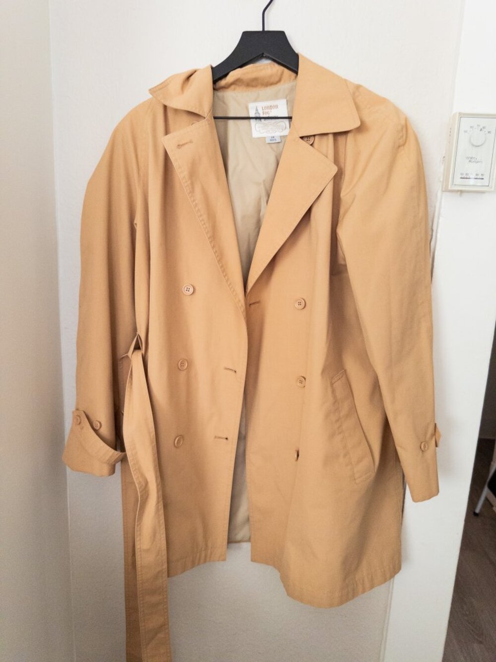 Vintage London Fog Short Trench Coat - tie waist, double breasted buttons - 14R
